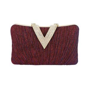 Tigerstars Sparkle Purple Satin Stone Paved V Fold Evening Clutch Bag